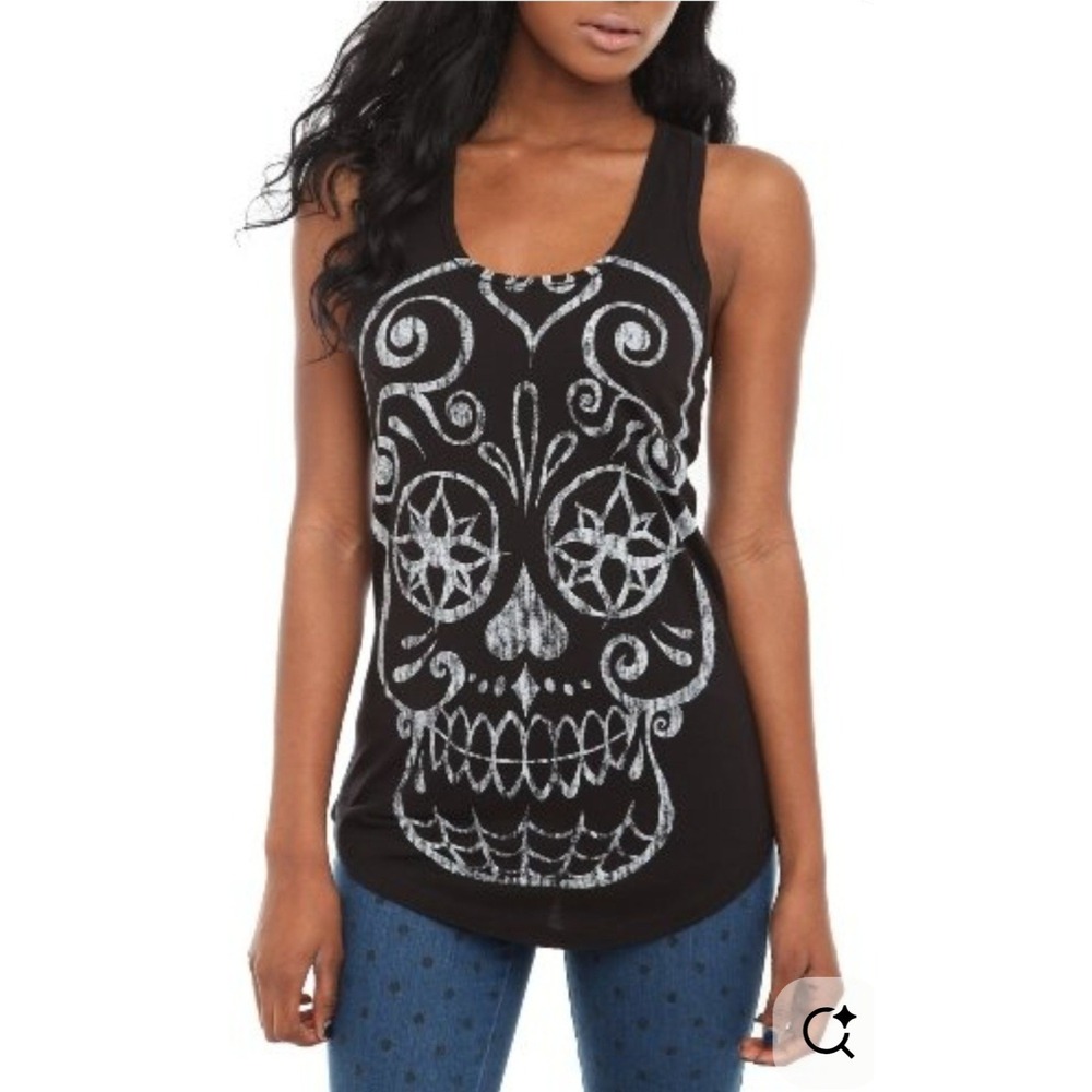Black Matter Womens Sugar Skull Distressed Goth Racerback Tank Top Size Large